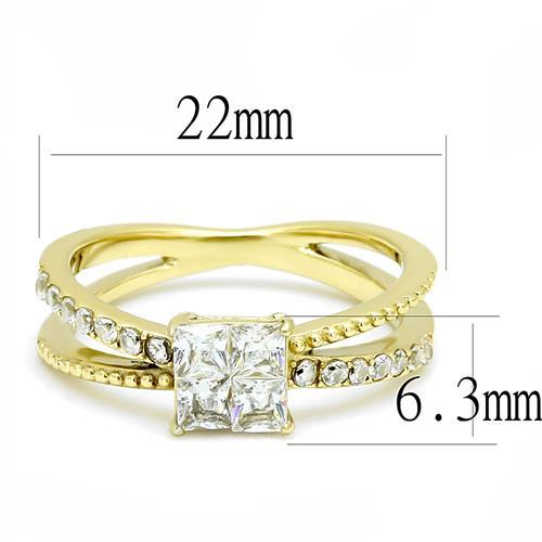 TK3181 - IP Gold(Ion Plating) Stainless Steel Ring with AAA Grade CZ  in Clear-1