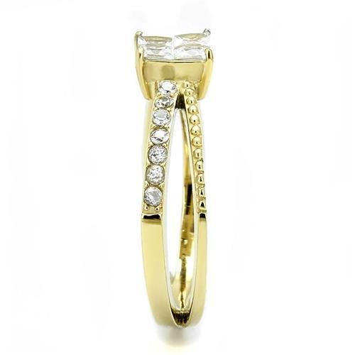 TK3181 - IP Gold(Ion Plating) Stainless Steel Ring with AAA Grade CZ  in Clear-3
