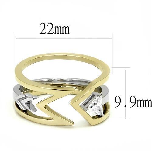 TK3183 - Two-Tone IP Gold (Ion Plating) Stainless Steel Ring with AAA Grade CZ  in Clear-1