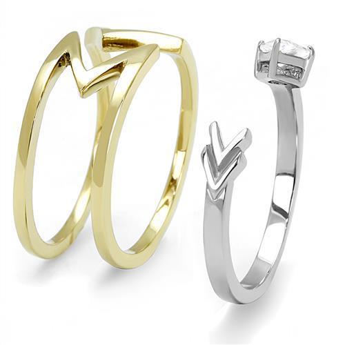 TK3183 - Two-Tone IP Gold (Ion Plating) Stainless Steel Ring with AAA Grade CZ  in Clear-3