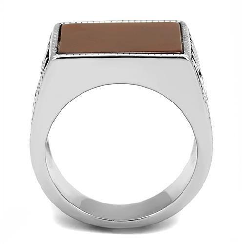 TK3189 - High polished (no plating) Stainless Steel Ring with Semi-Precious Agate in Siam-2