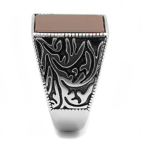 TK3189 - High polished (no plating) Stainless Steel Ring with Semi-Precious Agate in Siam-3