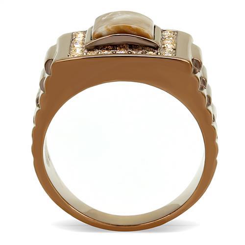 TK3190 - IP Coffee light Stainless Steel Ring with Semi-Precious Rain Flower Stone in Brown-2