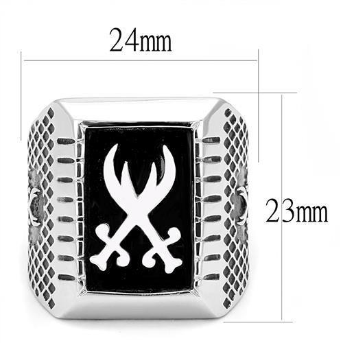 TK3191 - High polished (no plating) Stainless Steel Ring with Semi-Precious Onyx in Jet-1