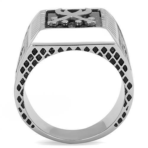 TK3191 - High polished (no plating) Stainless Steel Ring with Semi-Precious Onyx in Jet-2