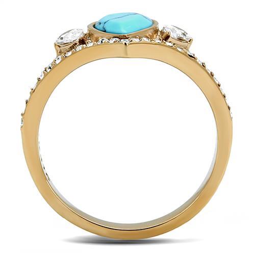 TK3200 - IP Rose Gold(Ion Plating) Stainless Steel Ring with Synthetic Turquoise in Sea Blue-2