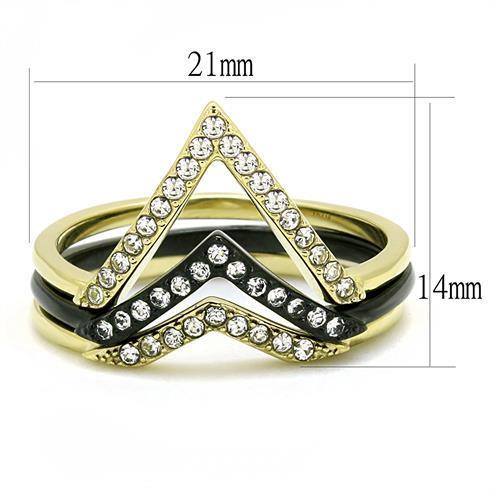 TK3202 - IP Gold+ IP Black (Ion Plating) Stainless Steel Ring with Top Grade Crystal  in Clear-1