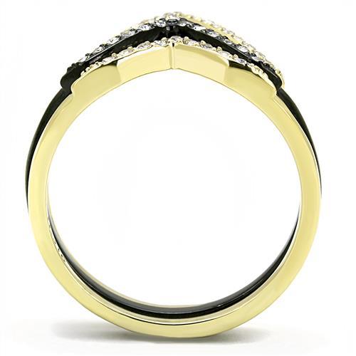 TK3202 - IP Gold+ IP Black (Ion Plating) Stainless Steel Ring with Top Grade Crystal  in Clear-2