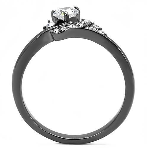 TK3203 - IP Light Black  (IP Gun) Stainless Steel Ring with AAA Grade CZ  in Clear-2