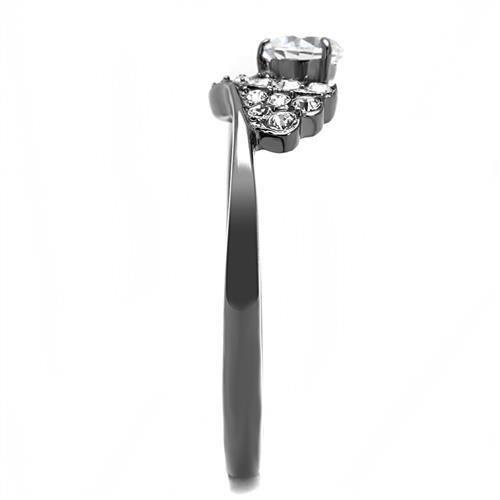 TK3203 - IP Light Black  (IP Gun) Stainless Steel Ring with AAA Grade CZ  in Clear-3