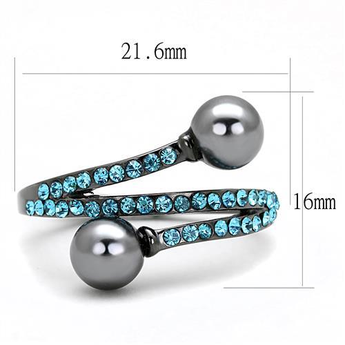 TK3204 - IP Light Black  (IP Gun) Stainless Steel Ring with Synthetic Pearl in Gray-1