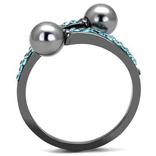 TK3204 - IP Light Black  (IP Gun) Stainless Steel Ring with Synthetic Pearl in Gray-2