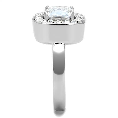 TK3209 - High polished (no plating) Stainless Steel Ring with AAA Grade CZ  in Clear-3