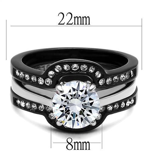 TK3214 - Two-Tone IP Black (Ion Plating) Stainless Steel Ring with AAA Grade CZ  in Clear-1