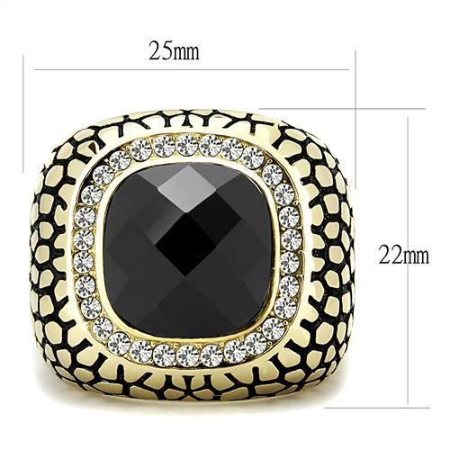 TK3221 - IP Gold(Ion Plating) Stainless Steel Ring with Synthetic Synthetic Glass in Jet-1