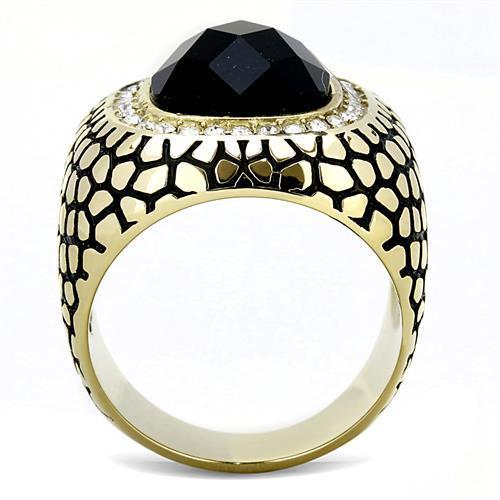 TK3221 - IP Gold(Ion Plating) Stainless Steel Ring with Synthetic Synthetic Glass in Jet-2