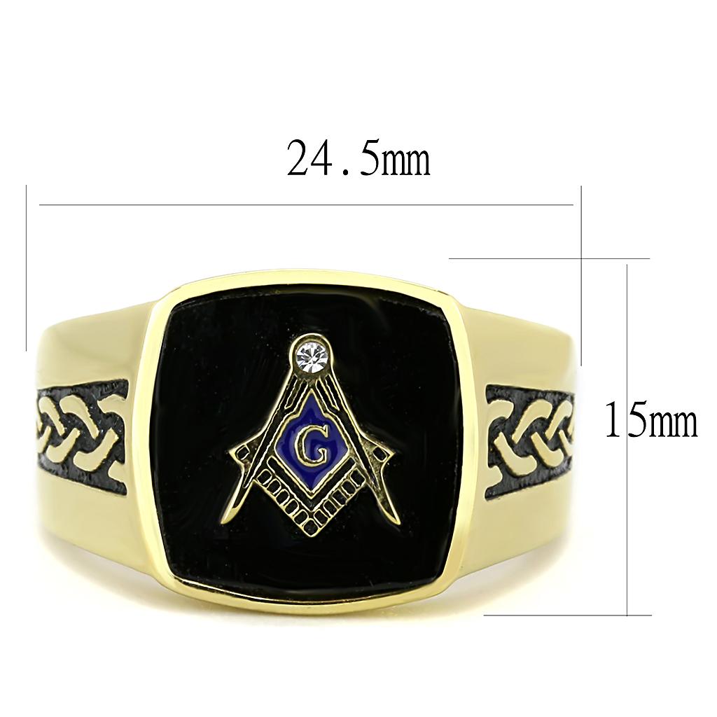 TK3223 - IP Gold(Ion Plating) Stainless Steel Ring with Synthetic Onyx in Jet-1