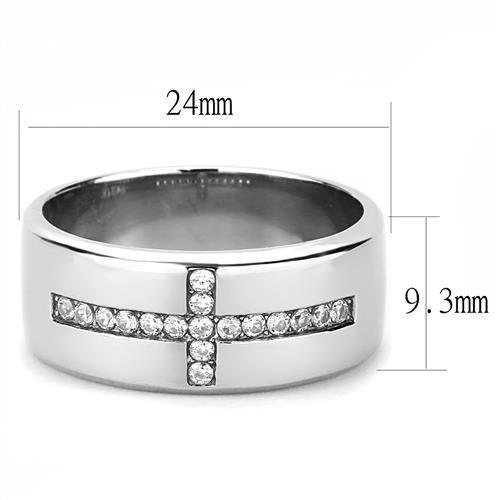 TK3225 - High polished (no plating) Stainless Steel Ring with AAA Grade CZ  in Clear-1