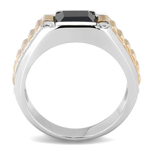 TK3227 - Two-Tone IP Rose Gold Stainless Steel Ring with Synthetic Onyx in Jet-2