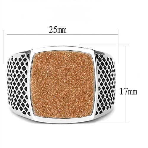 TK3228 - High polished (no plating) Stainless Steel Ring with Semi-Precious Gold Sand Stone in Siam-1