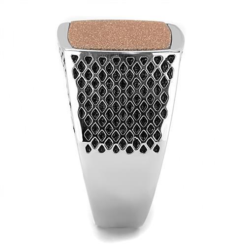TK3228 - High polished (no plating) Stainless Steel Ring with Semi-Precious Gold Sand Stone in Siam-3