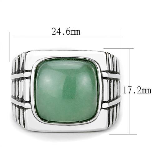 TK3229 - High polished (no plating) Stainless Steel Ring with Synthetic Jade in Emerald-1