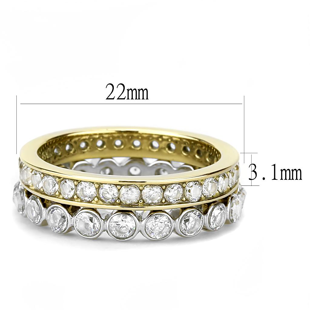 TK3232 - Two-Tone IP Gold (Ion Plating) Stainless Steel Ring with AAA Grade CZ  in Clear-1