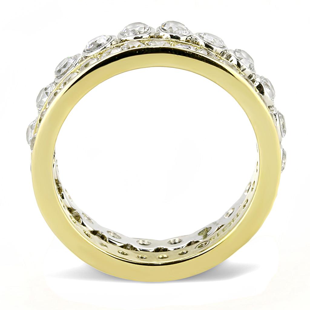 TK3232 - Two-Tone IP Gold (Ion Plating) Stainless Steel Ring with AAA Grade CZ  in Clear-2