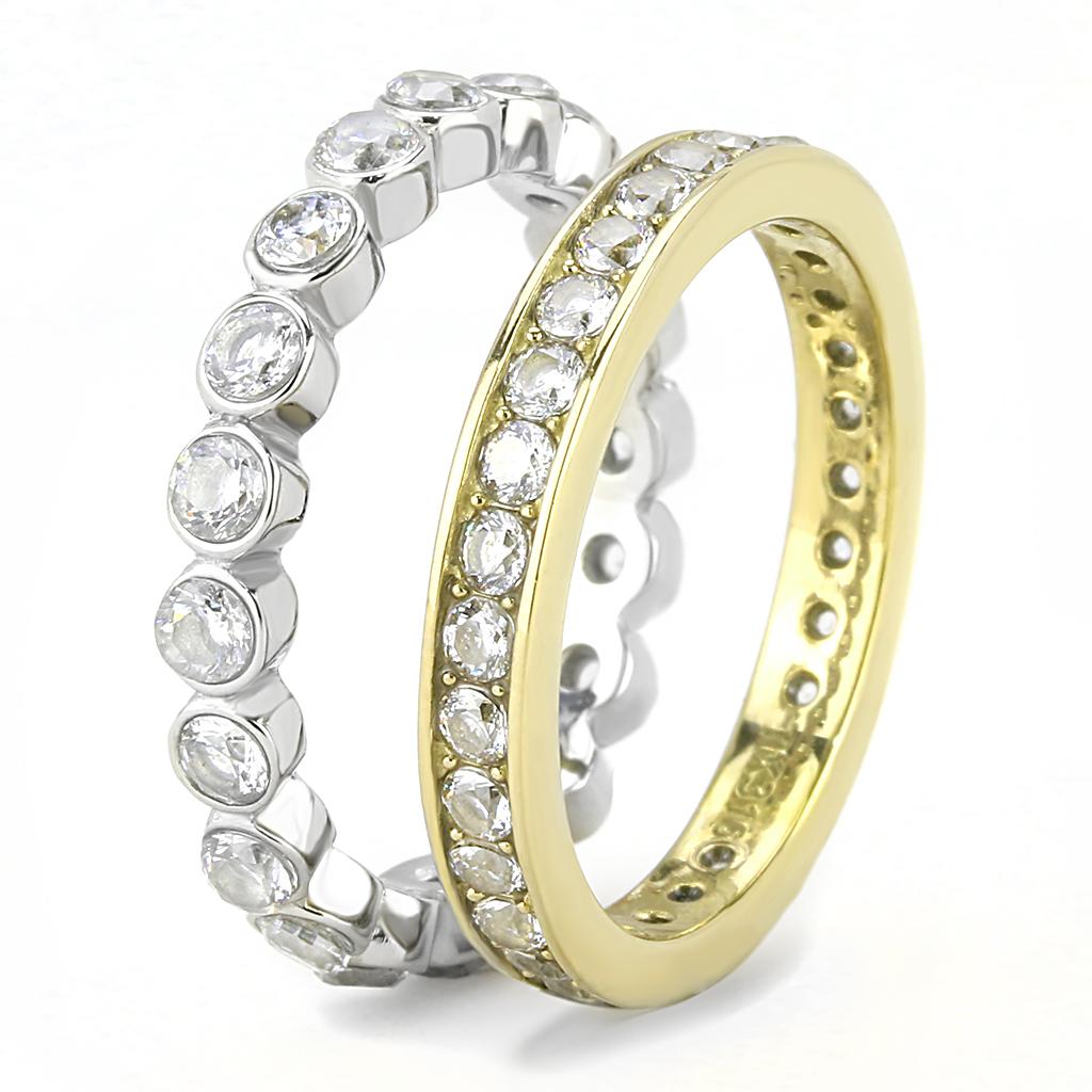 TK3232 - Two-Tone IP Gold (Ion Plating) Stainless Steel Ring with AAA Grade CZ  in Clear-3