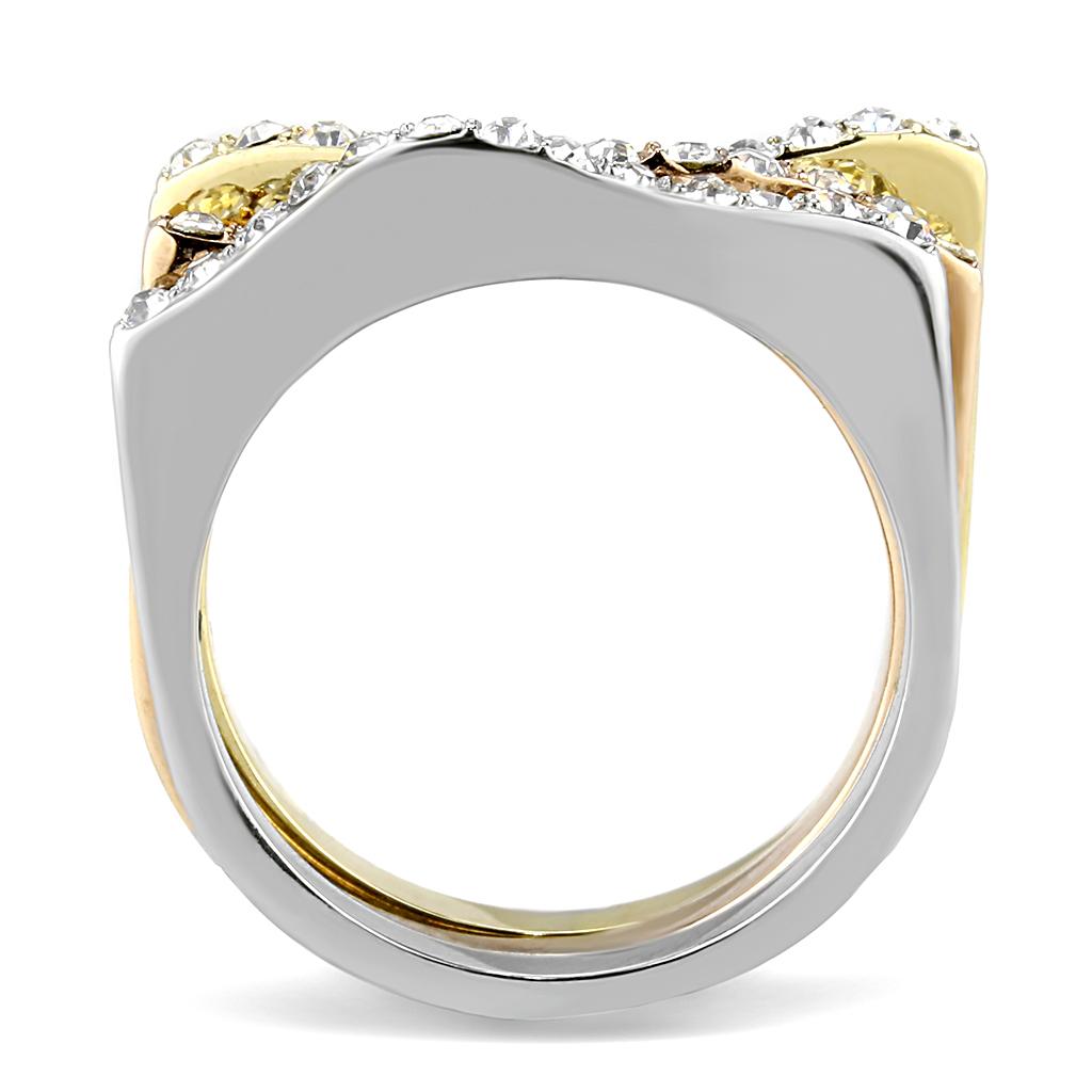TK3234 - Three Tone (IP Gold & IP Rose Gold & High Polished) Stainless Steel Ring with Top Grade Crystal  in Clear-2