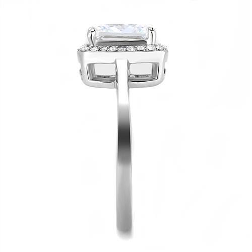 TK3242 - High polished (no plating) Stainless Steel Ring with AAA Grade CZ  in Clear-3