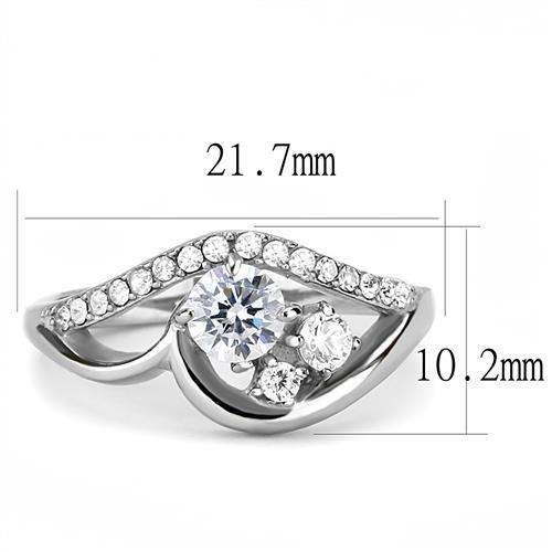 TK3243 - High polished (no plating) Stainless Steel Ring with AAA Grade CZ  in Clear-1
