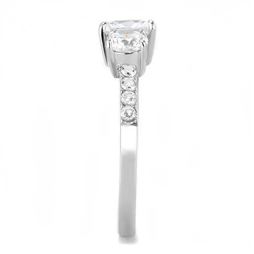 TK3246 - High polished (no plating) Stainless Steel Ring with AAA Grade CZ  in Clear-3
