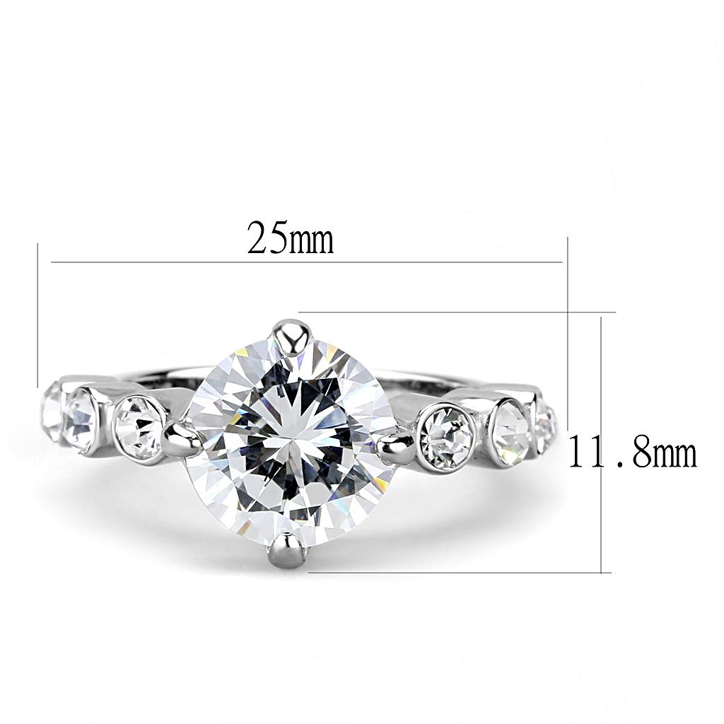 TK3247 - High polished (no plating) Stainless Steel Ring with AAA Grade CZ  in Clear-1