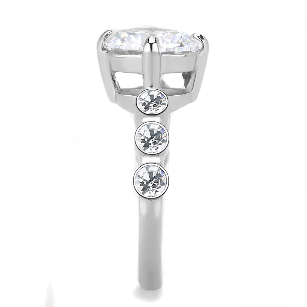 TK3247 - High polished (no plating) Stainless Steel Ring with AAA Grade CZ  in Clear-3