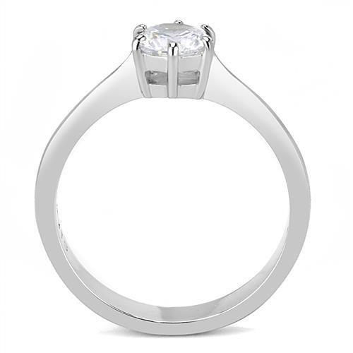 TK3252 - High polished (no plating) Stainless Steel Ring with AAA Grade CZ  in Clear-2
