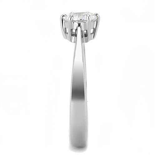 TK3252 - High polished (no plating) Stainless Steel Ring with AAA Grade CZ  in Clear-3