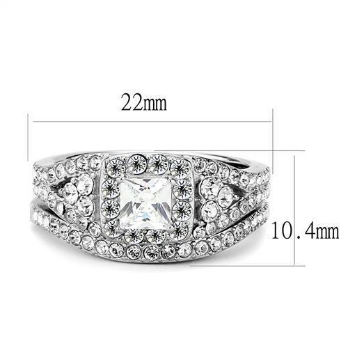TK3253 - High polished (no plating) Stainless Steel Ring with AAA Grade CZ  in Clear-1