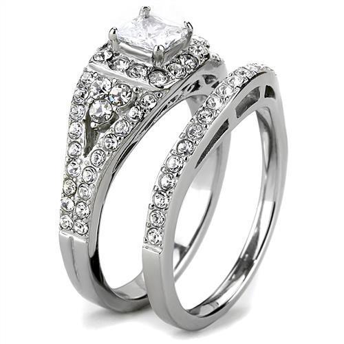 TK3253 - High polished (no plating) Stainless Steel Ring with AAA Grade CZ  in Clear-3