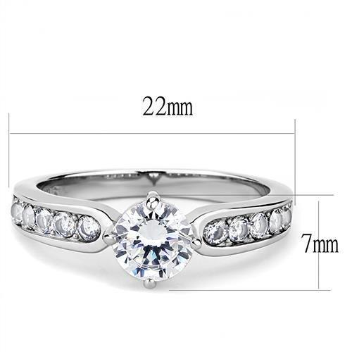 TK3256 - High polished (no plating) Stainless Steel Ring with AAA Grade CZ  in Clear-1