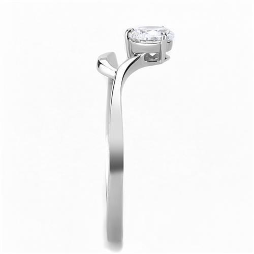 TK3257 - High polished (no plating) Stainless Steel Ring with AAA Grade CZ  in Clear-3