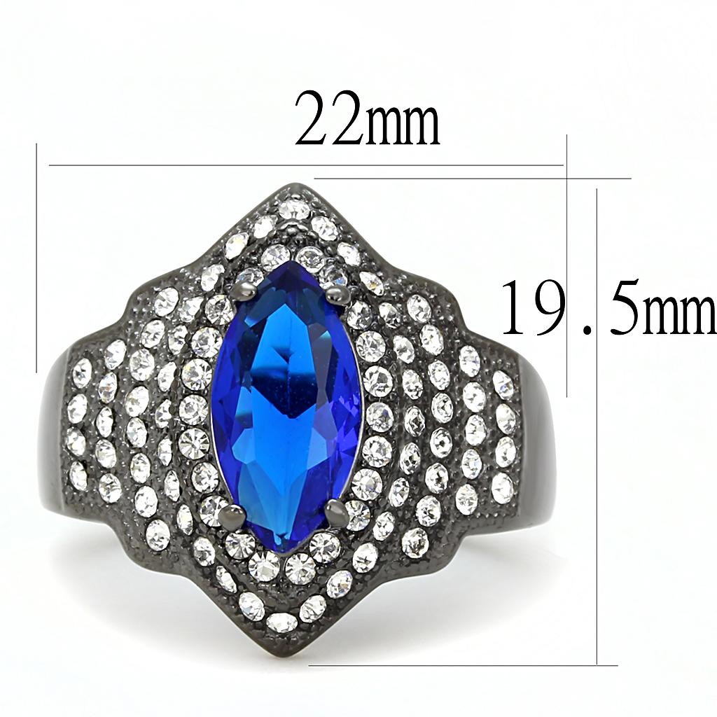 TK3258 - IP Light Black  (IP Gun) Stainless Steel Ring with Synthetic Synthetic Glass in Sapphire-1