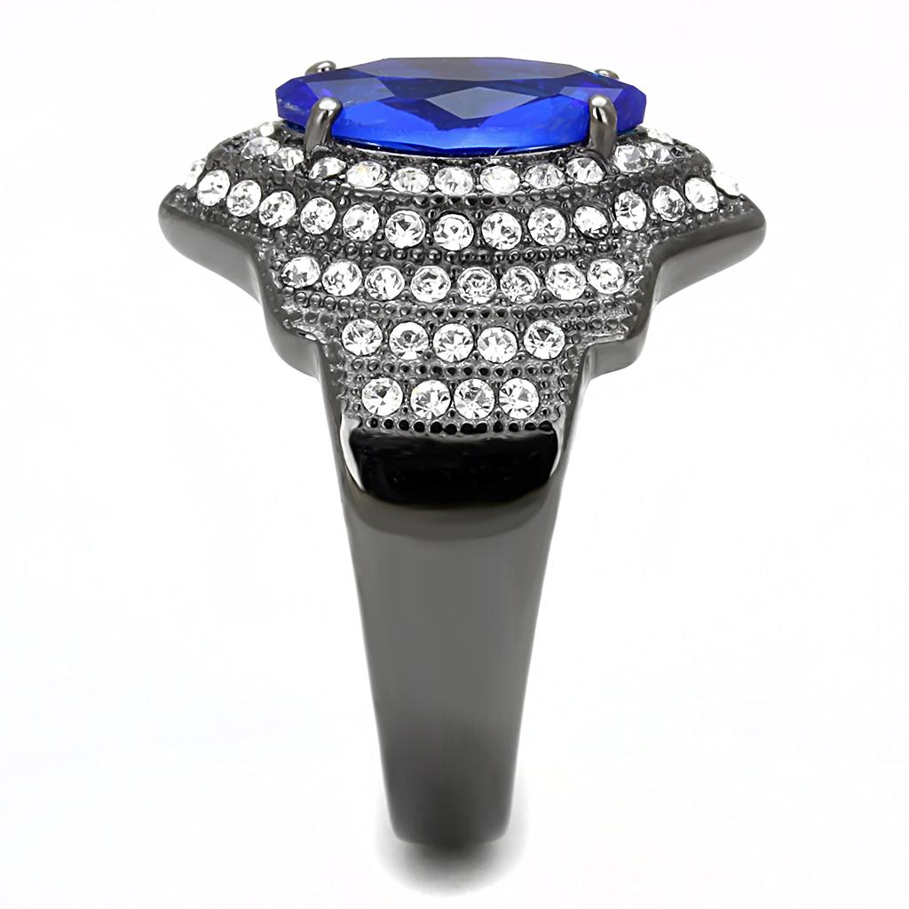 TK3258 - IP Light Black  (IP Gun) Stainless Steel Ring with Synthetic Synthetic Glass in Sapphire-3