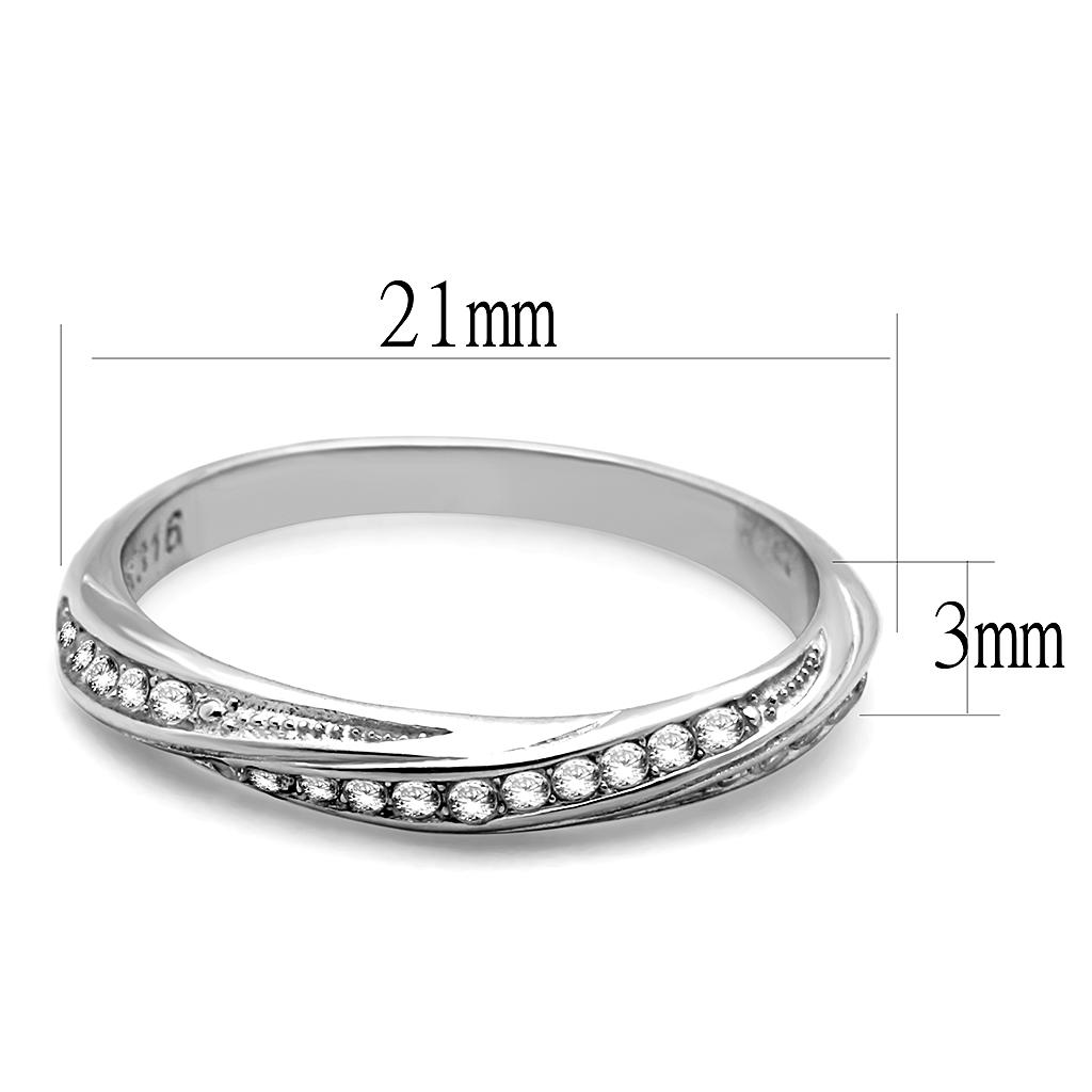 TK3259 - High polished (no plating) Stainless Steel Ring with AAA Grade CZ  in Clear-1