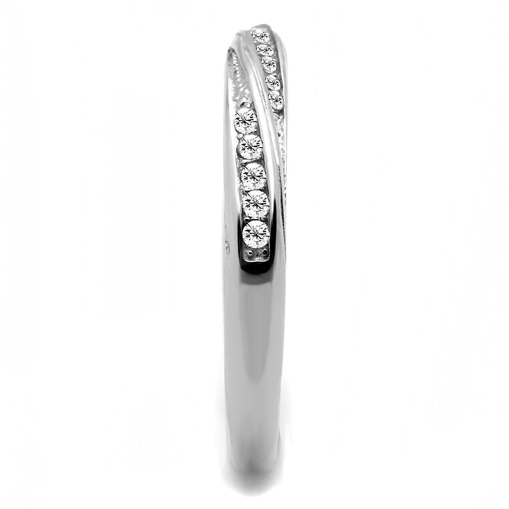 TK3259 - High polished (no plating) Stainless Steel Ring with AAA Grade CZ  in Clear-3