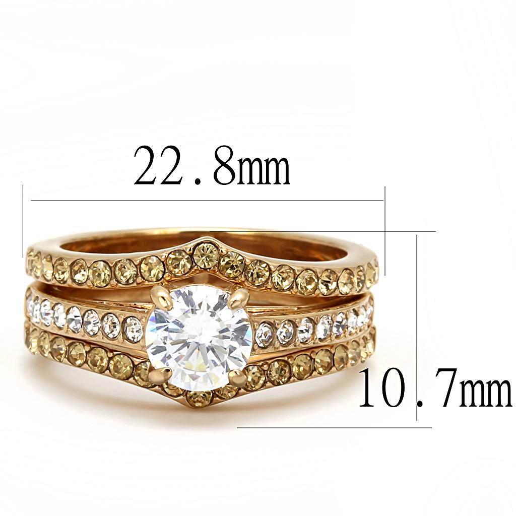 TK3264 - IP Rose Gold(Ion Plating) Stainless Steel Ring with AAA Grade CZ  in Clear-1
