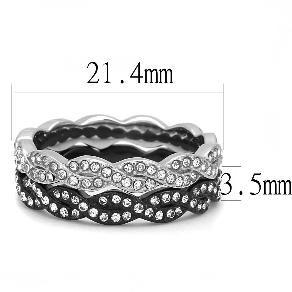 TK3265 - Two-Tone IP Black (Ion Plating) Stainless Steel Ring with Top Grade Crystal  in Clear-1