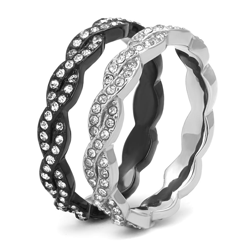 TK3265 - Two-Tone IP Black (Ion Plating) Stainless Steel Ring with Top Grade Crystal  in Clear-3