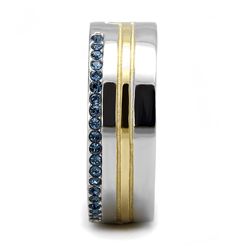 TK3266 - Two-Tone IP Gold (Ion Plating) Stainless Steel Ring with Top Grade Crystal  in Montana-3