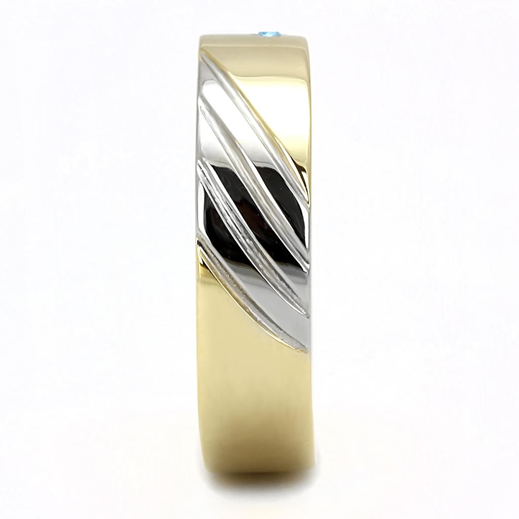 TK3267 - Two-Tone IP Gold (Ion Plating) Stainless Steel Ring with Top Grade Crystal  in Sea Blue-3